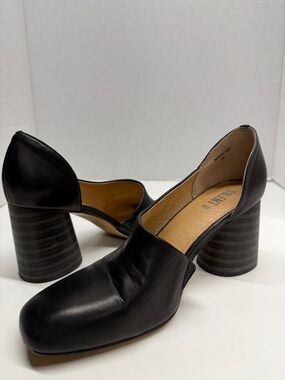 Silent D D'Orsay Pumps High Block Heel Shoes Square Toe Leather Black Size 8